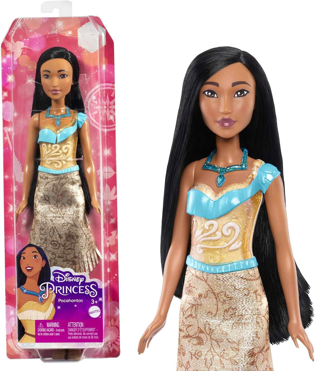 Mattel DISNEY Prințesa Aurora - păpușă cu ținută tipică, pantofi detașabili și diademă, top strălucitor și fustă detașabilă cu model, păr lung de coafat, HLW09 Papusi Naty Shop Pocahontas