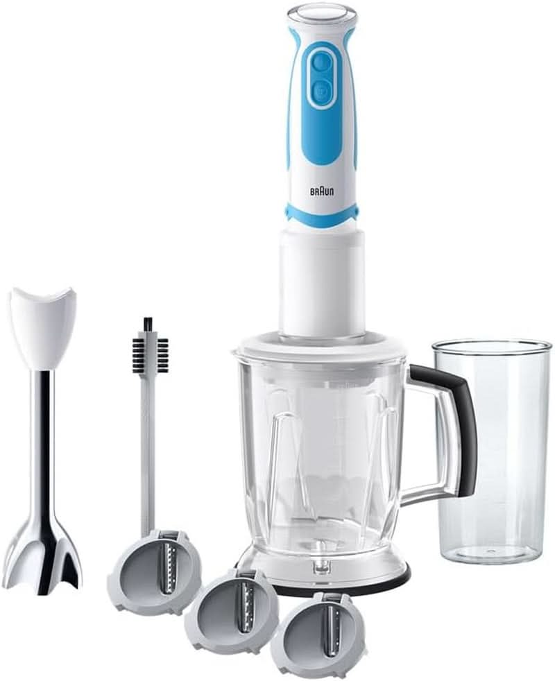 Braun Stabmixer MQ 5260WHBL Stabmixer - Multiquick 5 Vario Pürierstab Mit Edelstahl Mixfuß Und Spiralschneider, 1000 Watt, Inkl. Umfangreiches Zubehör-Set, Weiß/Blau Madre e hijo Naty Shop Inkl. Spiralschneider Mq5260 Batidora de pie Inkl. Sprialschneider Blanco/Azul