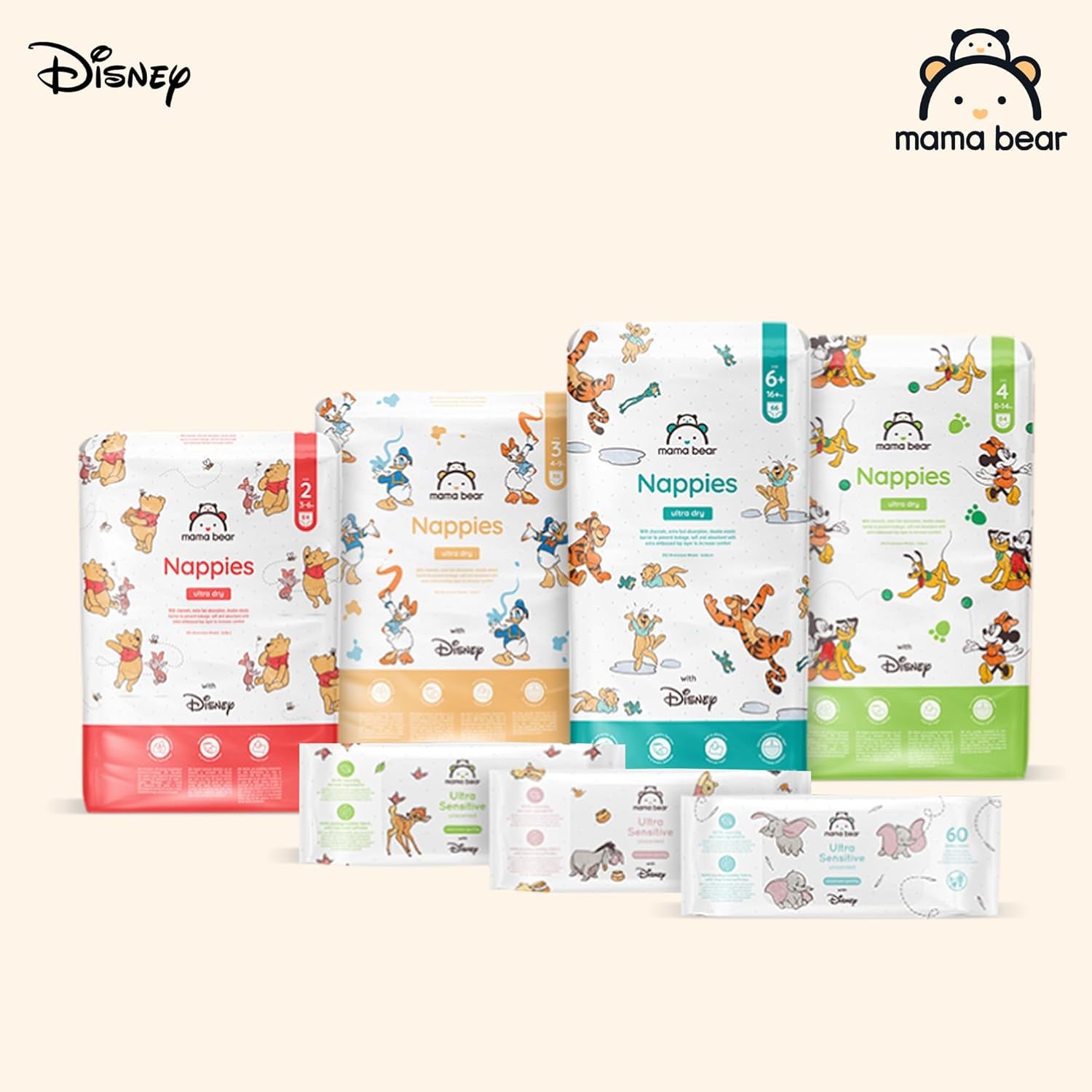 Marca Amazon: Mama Bear Disney Pañales ultra secos, tamaño 3 (4-9 kg) - Caja mensual, blanco, 172 unidades (2 paquetes de 86)