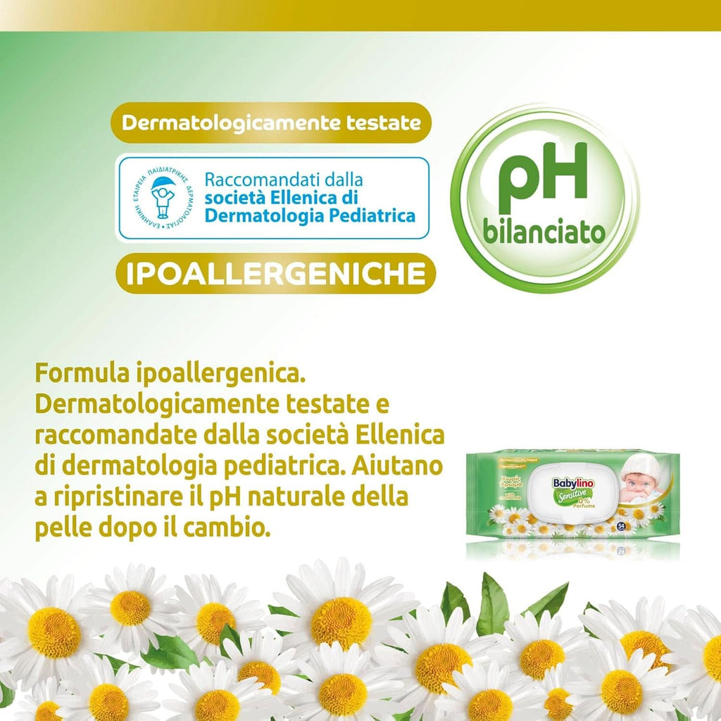 Șervețele pentru copii sensibili Babylino Sensitive, 0% parfum, 98% formulă naturală care restabilește valoarea pH-ului pielii Servetele Umede Bebelusi Naty Shop