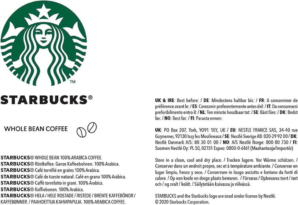 STARBUCKS Blonde Espresso Roast, Light Roast, boabe de cafea întregi 200G (pachet de 6) Cafea Naty Shop