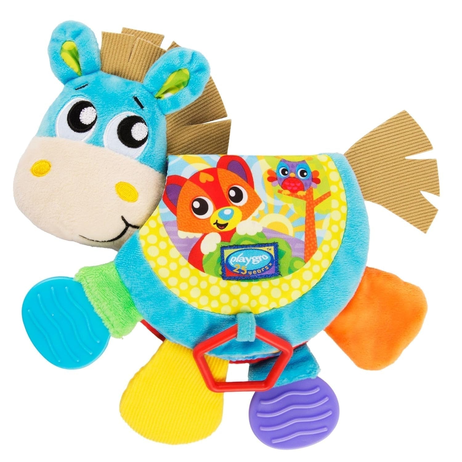 Playgro 101145 Cal de pluș cu zornăitor, jucărie educativă, de la 3 luni, fără BPA, Playgro Toy Box Horse Klipp Klapp, albastru/colorat, 40016, dimensiuni: 15 x 6 x 20 cm , 1 buc Jucarii Bebe Naty Shop Playgro muzică și carte cu imagini - Jucării pentru copii - Abilități motorii - Copil senzorial - Carte cu imagini pentru copii cu muzică - Jucării pentru copii - Colorate