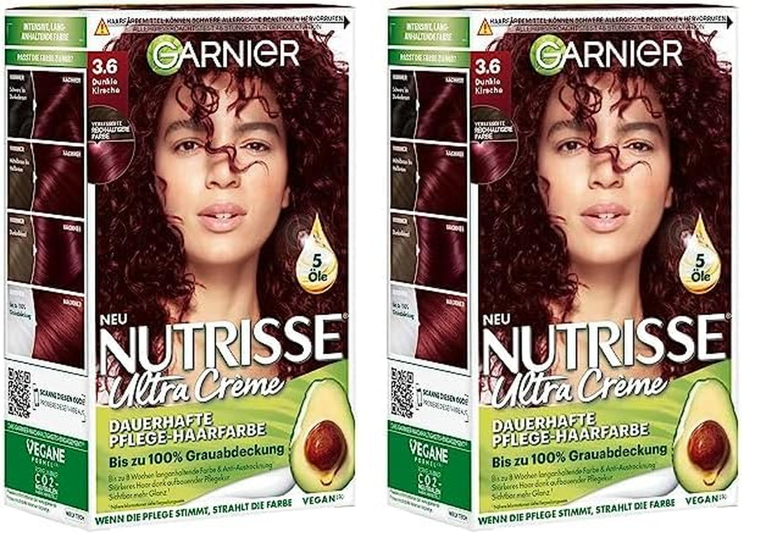 Garnier Nutrisse Permanent Care Hair Colour cu uleiuri hrănitoare din fructe, fixare 8 săptămâni, Ultra Crème Tint, 036 Black Cherry (pachet de 2) Vopsea pentru par Naty Shop Titlu implicit