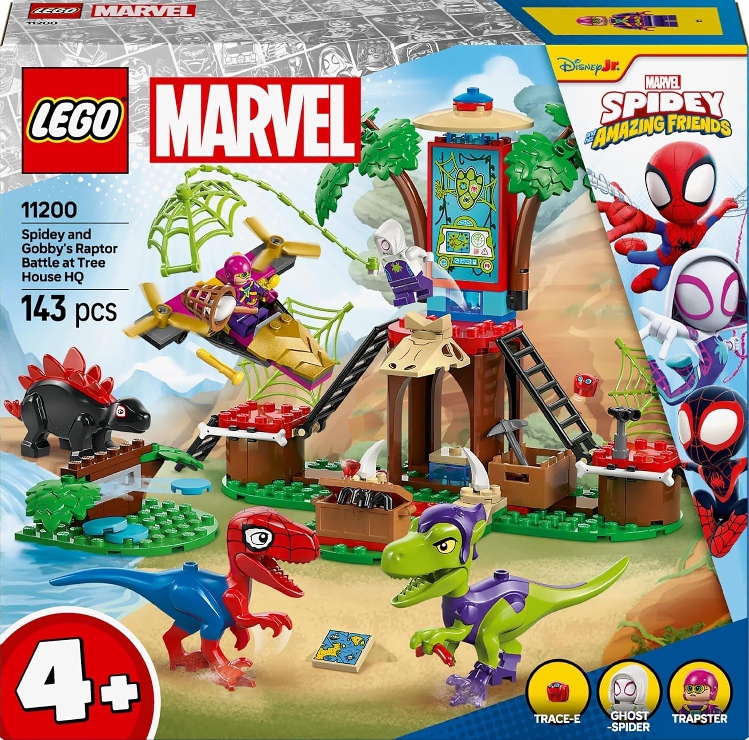 LEGO Marvel Enfrentamiento en la Casa del Árbol: Spidey-Rex vs. Gobby-Raptor, Set de construcción y juego de dinosaurios, Dinosaurio de juguete de regalo para niños y niñas mayores de 4 años, Spidey y sus superamigos 11200 Juegos de construcción Besuche den LEGO-Store