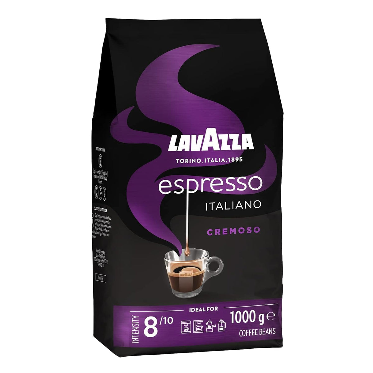 Lavazza Espresso, café en grano para máquinas de espresso, equilibrado y aromático aroma a frutas y flores, 100% Café Arábica y Robusta ecológico Naty Shop 1 Kg Cremoso