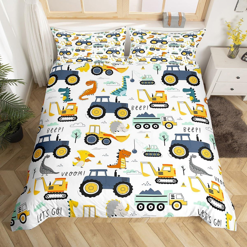 Juego De Cama Jungen Cartoon Car 135X200,Kinder Bau Fahrzeuge Tröster Abdeckung Für Kind Kleinkind Teens,Dinosaurier Bettbezug,Traktor Maschinerie Bagger Bettdecke Abdeckung,Lkw Autos Bettdecke Naty Shop