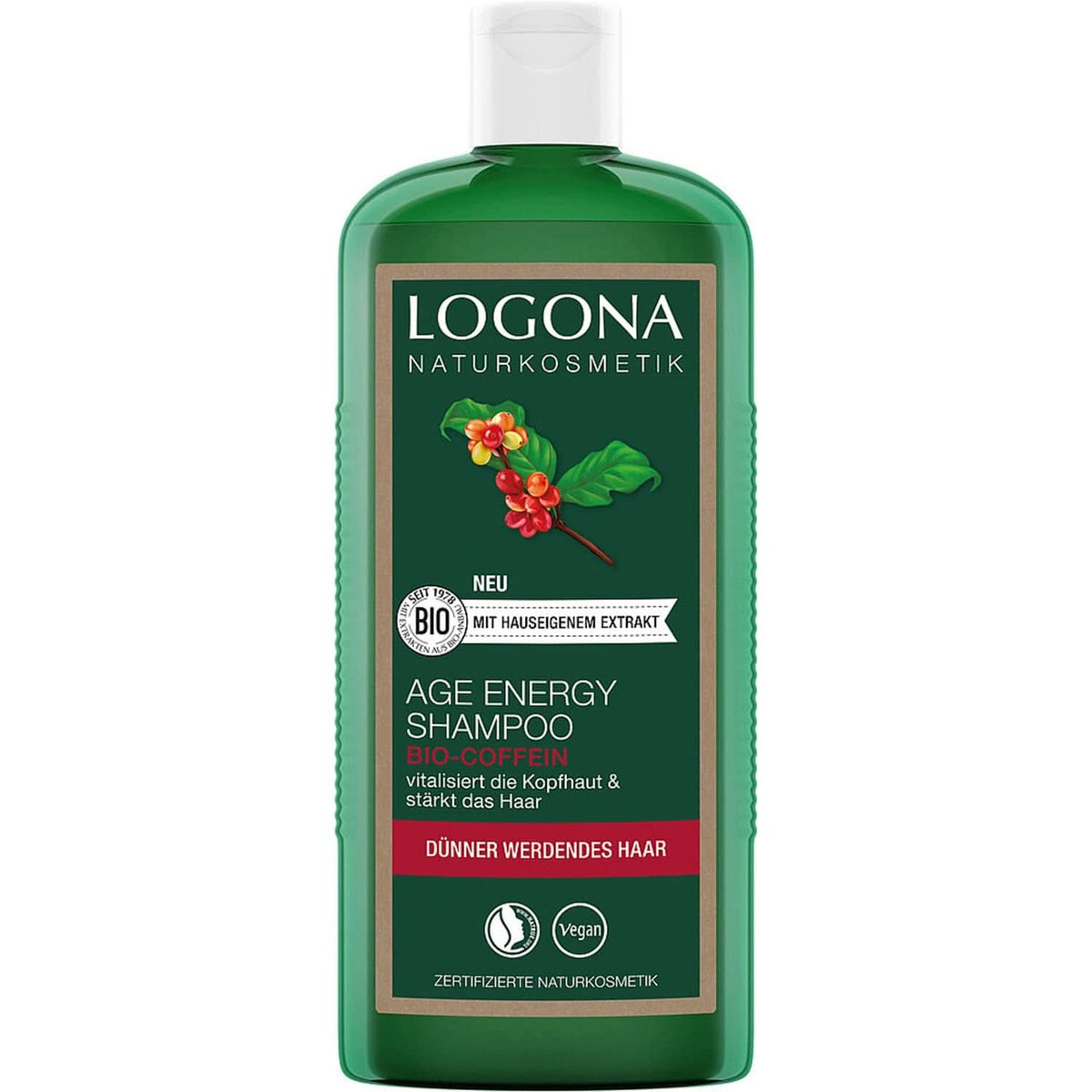 LOGONA Natural Cosmetics, Șampon, formulă vegană din cafeină organică, 250 ml Duș și baie Naty Shop 250 ml