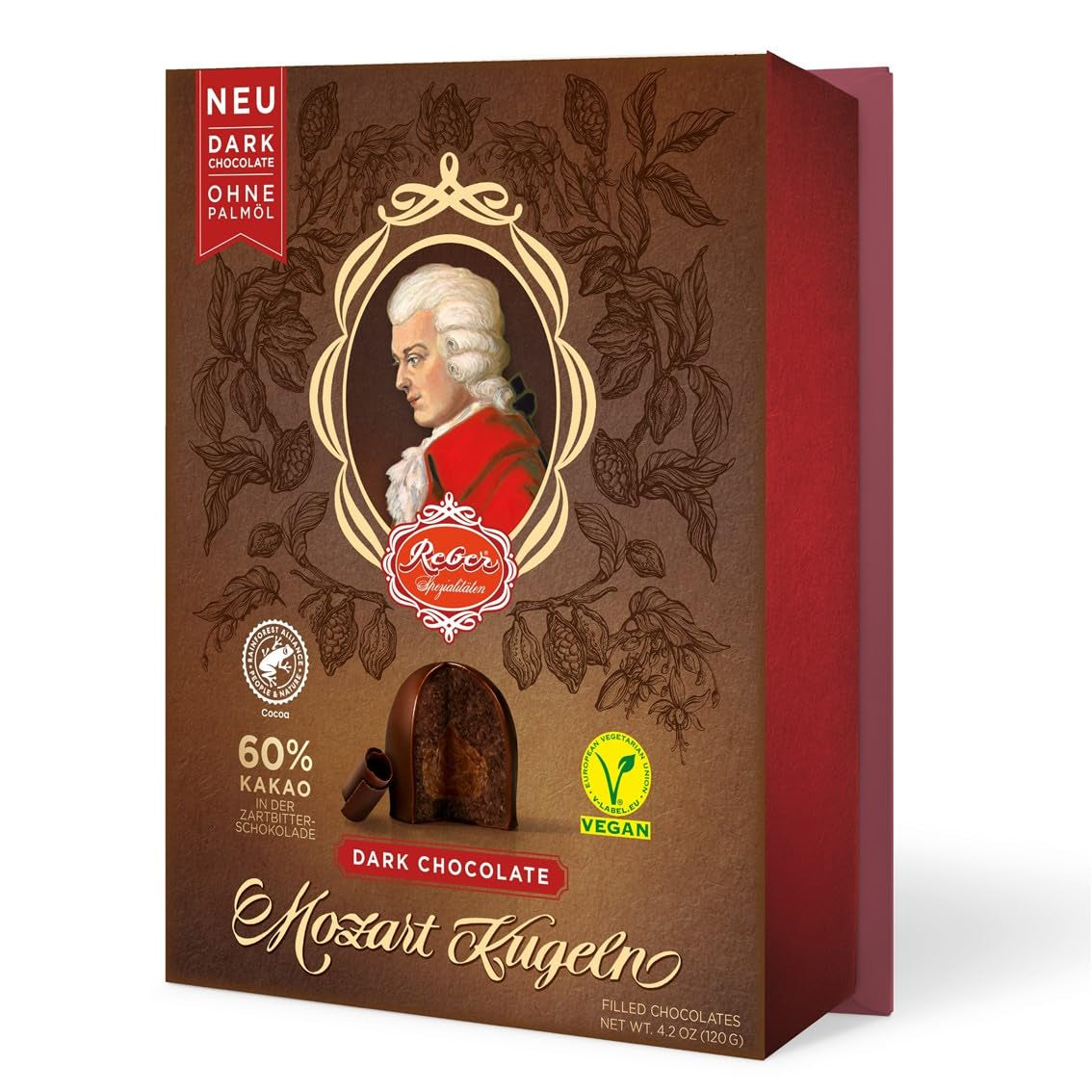 Reber Bolitas Mozart con chocolate negro, pack de 6 con mazapán y turrón, vegano - 1 x 120 g