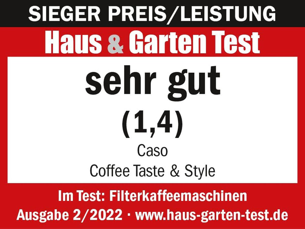 Espressor CASO Coffee Taste and Style cu filtru permanent, 1,5 l, temperatură optimă de preparare 92-96 °C, sistem anti-picurare, cap de preparare optimizat, oțel inoxidabil, 12 cești
