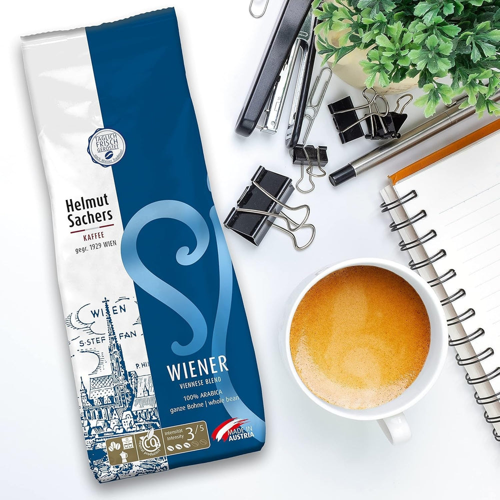 Helmut Sachers Kaffee - Mezcla Vienesa, Fuerza 3/5, 100% Arábica, Café En Grano Entero, 6 X 500G Naty Shop