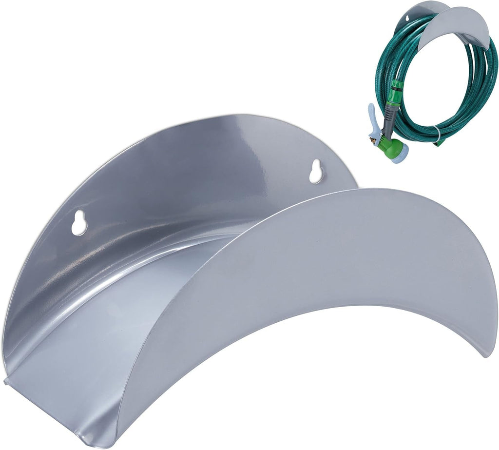 Suport furtun de perete Relaxdays, pentru furtun de 30 m 1/2", suport furtun de grădină, metalic, suport rotund pentru furtun, gri