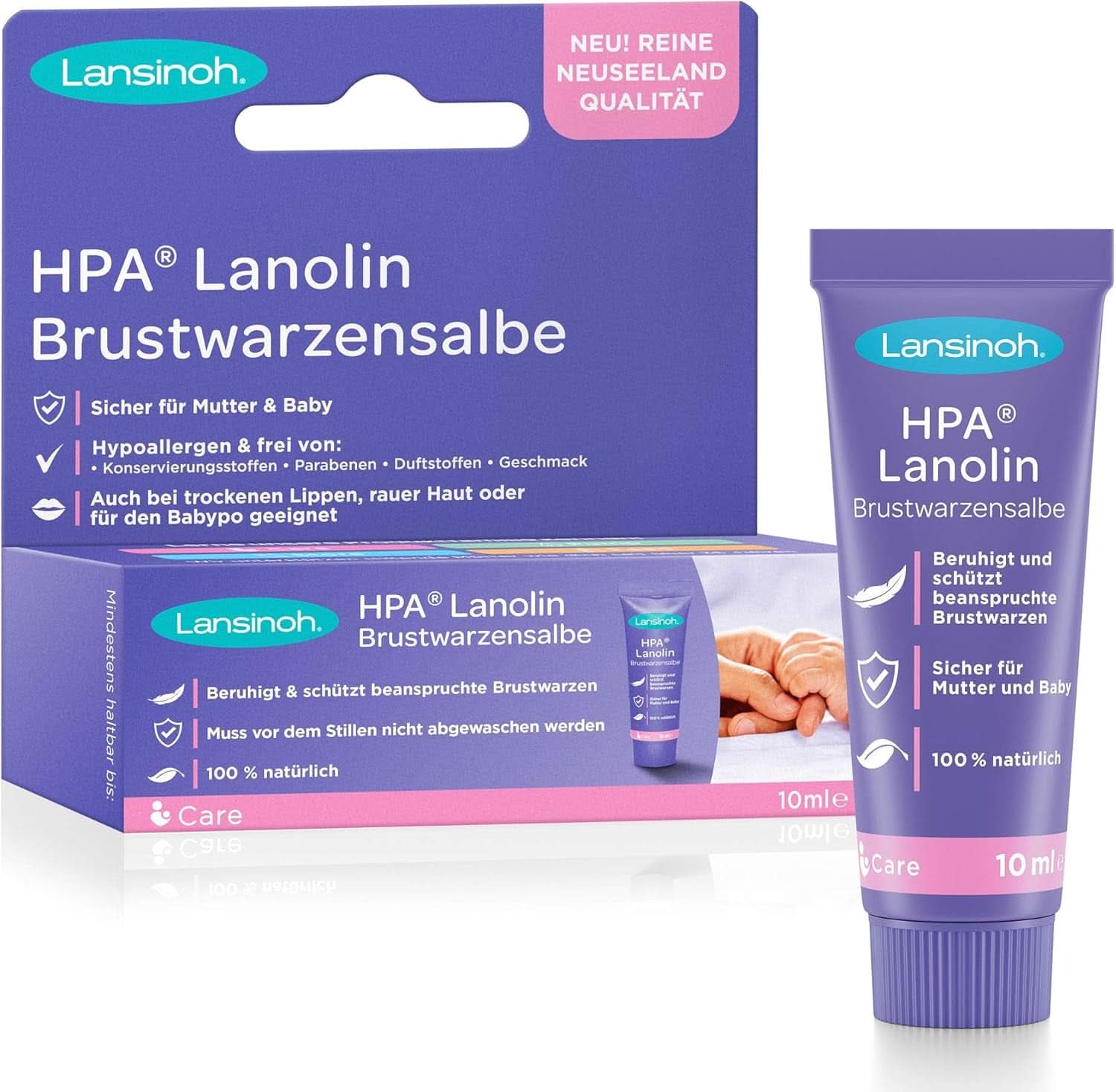 Lansinoh HPA Lanolin Brustwarzensalbe, 10 Ml - 100% Natürlich - Beruhigt & Schützt Beanspruchte Brustwarzen - Klimaneutral, 10940, Farblos Alimentos y accesorios de lactancia Bebe Naty Shop 10 Ml (paquete 1)