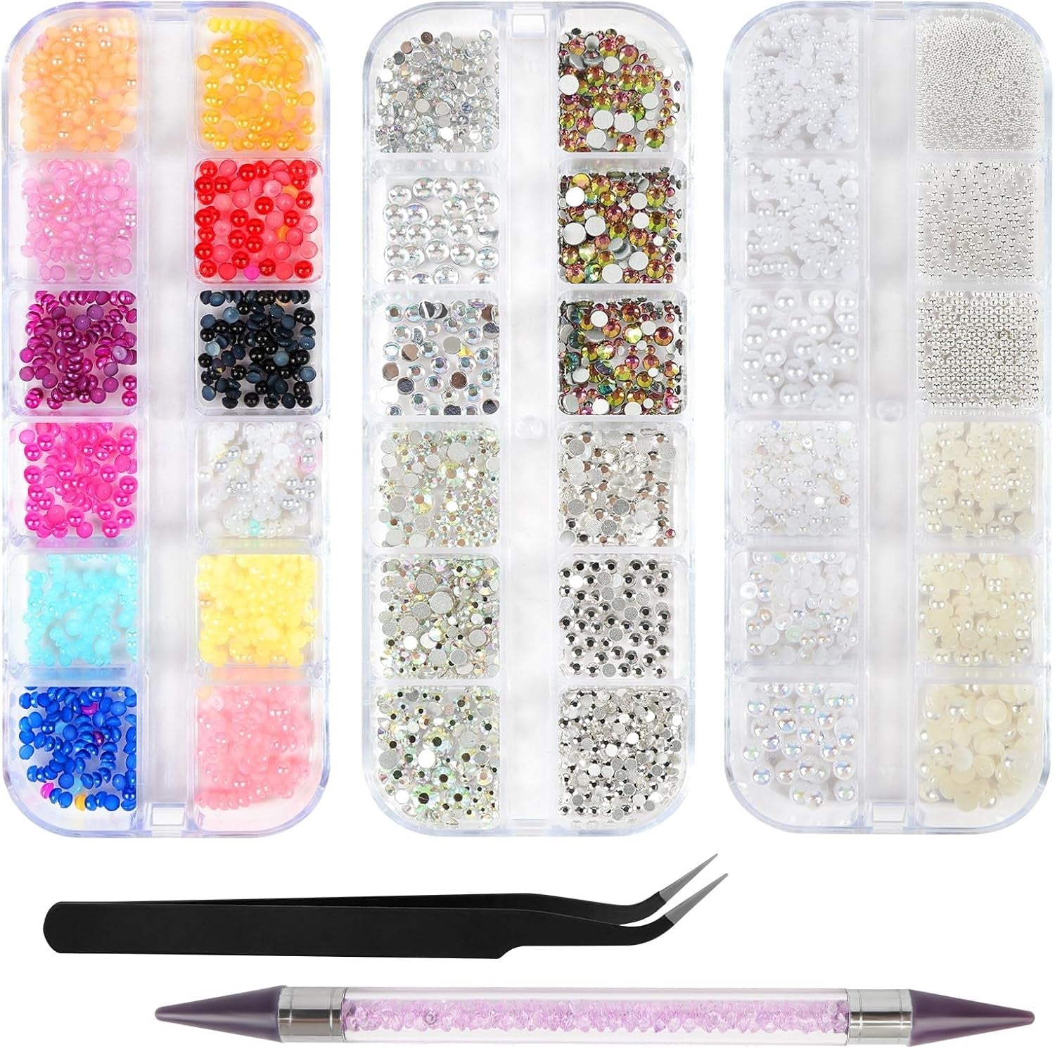 Harz Strasssteine 4200Pcs Strass Kristalle 1Mm-5Mm Gemischte Kinder Bastelsachen Kit Mit Strass Mit Picking Pinzette Und Stift Für DIY Nägel Kleidung Kunsthandwerk Gemischt Becher Party (A)