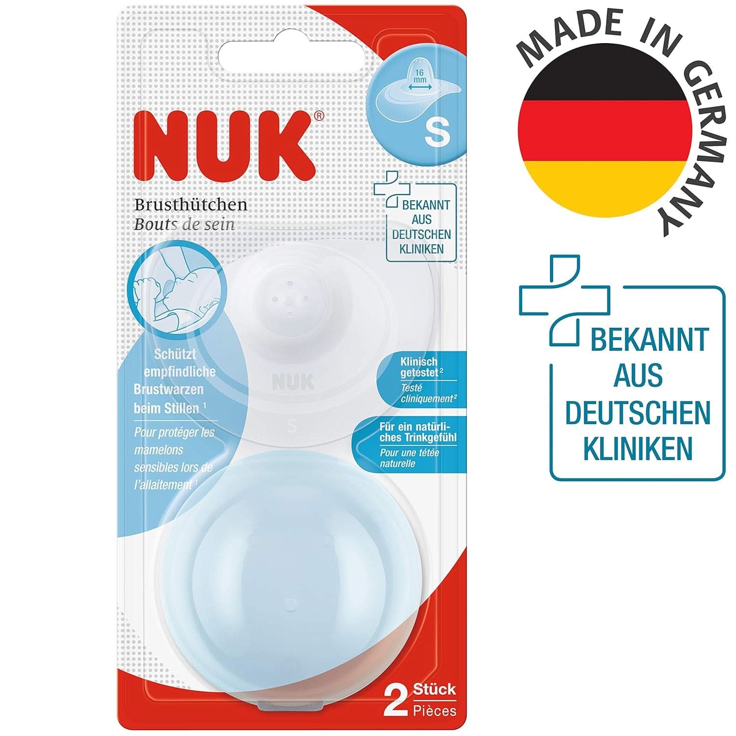 Protectores de pezones NUK | Protectores para pezones de lactancia | Protege contra el dolor en los pezones | Silicona fina | Talla S (16 mm) | 2 piezas Alimentación Bebé y Accesorios Lactancia Naty Shop