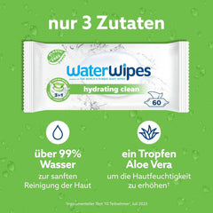 Waterwipes Toallitas húmedas para bebé hidratantes y limpiadoras con 99% de agua y extracto de Aloe Vera Toallitas húmedas para rostro y cuerpo Naty Shop