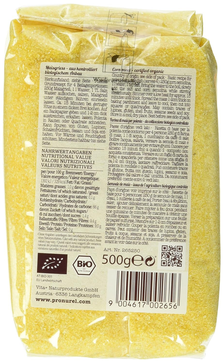 Verival Maisgrieß - Bio, 6Er Pack (6 X 500 G Beutel) - Bio Cereale Naty Shop