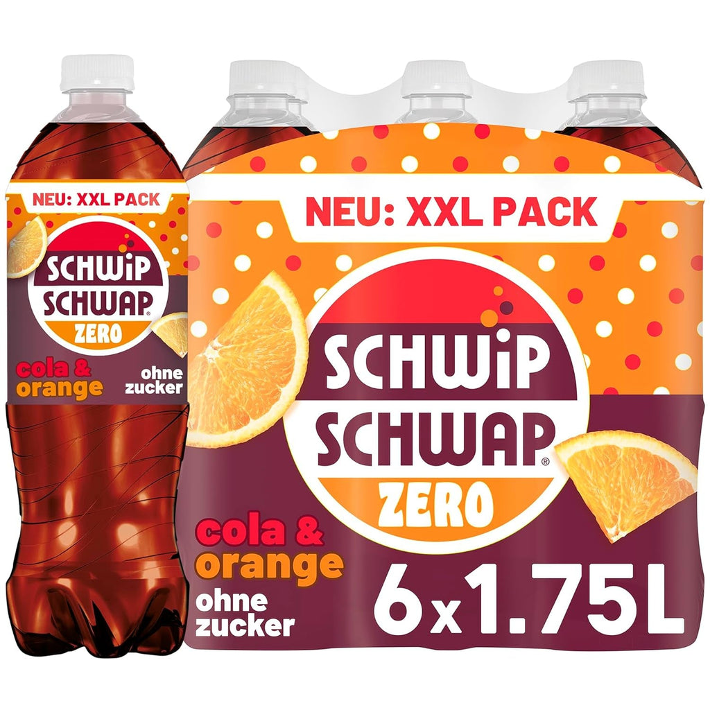 SCHWIPSCHWAP ZERO - XXL PACK - Băutură răcoritoare de cola cofeinizată cu portocale, set 6 x 1,75 litri Naty Shop