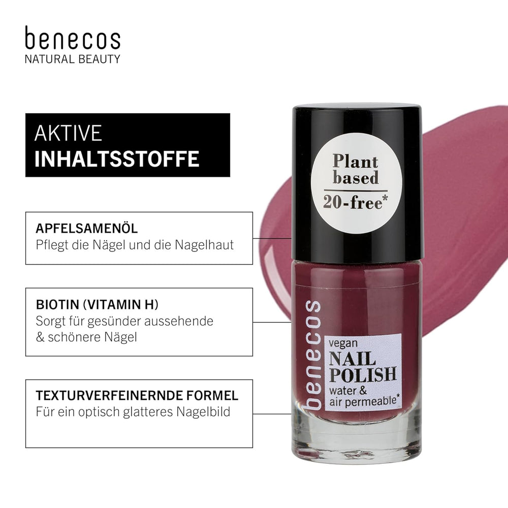 Benecos 20-Free esmalte de uñas vegano, tono ciruela dulce - esmalte de uñas a base de hierbas - de secado rápido y de larga duración - permeable al agua - enriquecido con biotina - 5ml