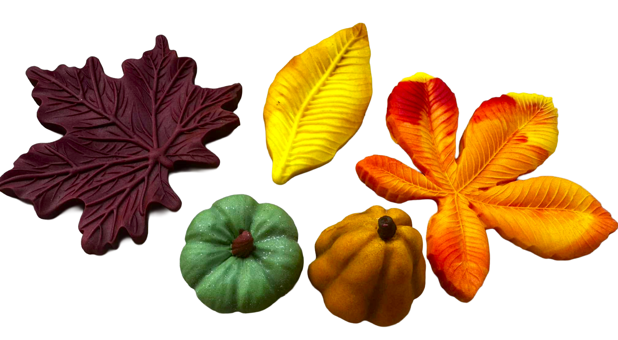 Decoraciones comestibles de otoño para tarta – set de 5 figuritas hechas a mano en pasta de azúcar