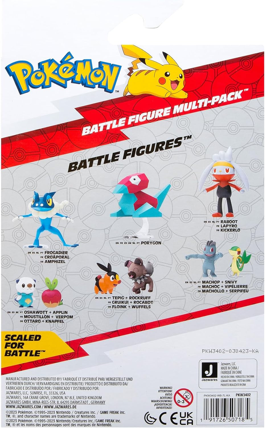 Pokémon PKW3402 - Battle Figure Multipack - pachet de 4 cu Pikachu, Croc, Kwaks, Felori, figuri detaliate oficiale, 5 cm fiecare Action figures Naty Shop