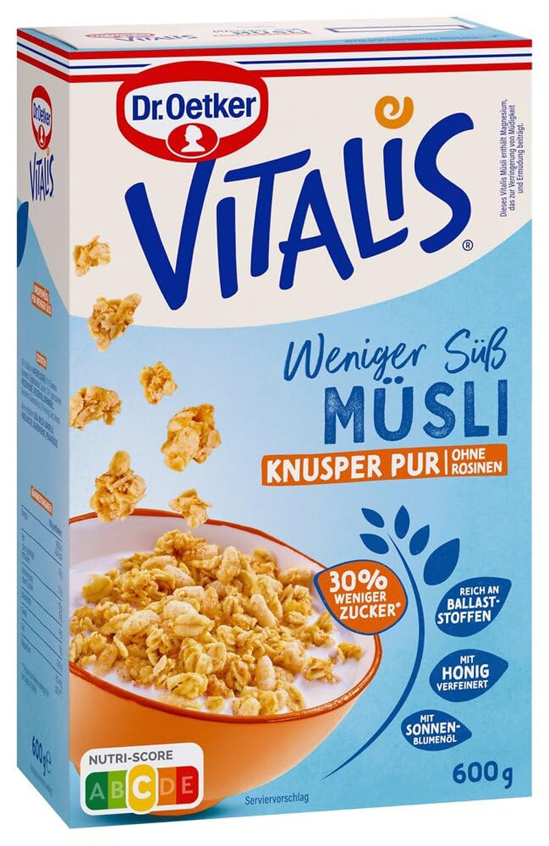 Dr. Oetker Vitalis Less Sweet Crunchy Pure: muesli crujiente con un 30 % menos de azúcar, paquete de 5 (5 x 600 g)