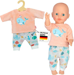 Heless 1285 - Puppenkleidung im Design Wal Bobby, 2 teiliger Pyjama mit Shirt und Stoffhose für Puppen und Kuscheltiere der Größe 28 - 35 cm
