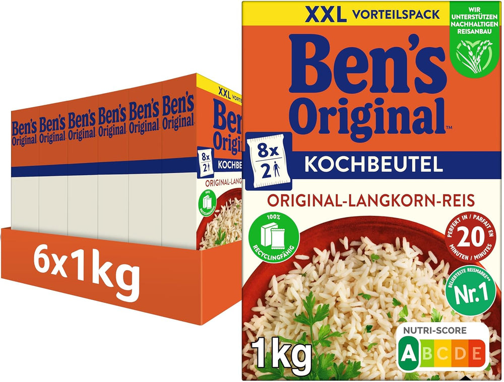 BEN'S ORIGINAL™ Arroz Grano Largo, Cocido en Bolsa, 9 x 500g, 20 minutos