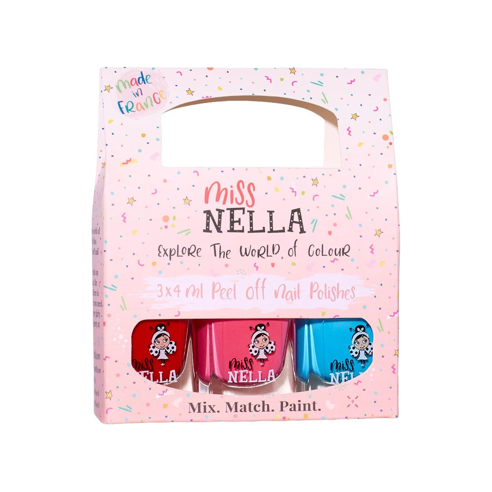 Miss Nella Magic Collection Juego de 4 esmaltes de uñas con purpurina: rosa, rojo, dorado y azul, esmalte de uñas extraíble especial para niños, no tóxico, a base de agua, inodoro