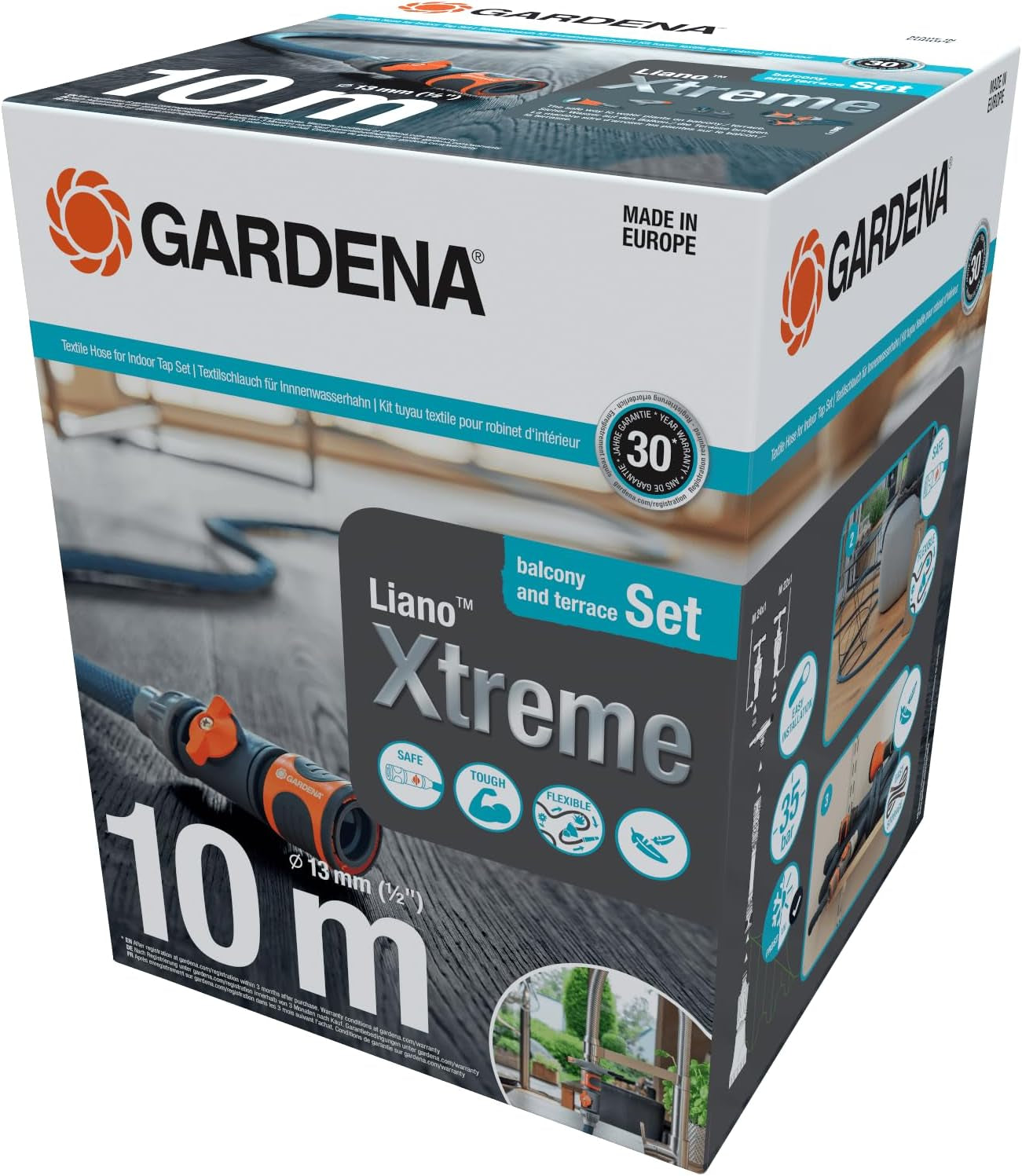 Furtun textil Gardena Liano Xtreme 1/2", set 10 metri + adaptor de interior