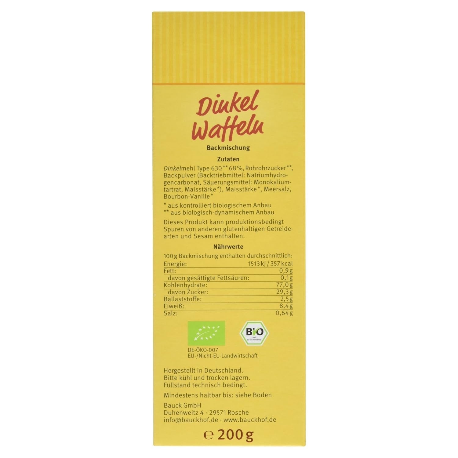 Demeter Bauck Hof Bio Dinkel Wafflen, 200 G Mezcla para hornear y cocinar Naty Shop