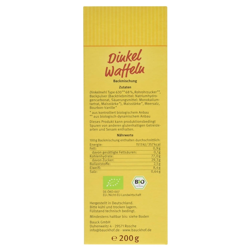 Demeter Bauck Hof Bio Dinkel Wafflen, 200 G Mezcla para hornear y cocinar Naty Shop