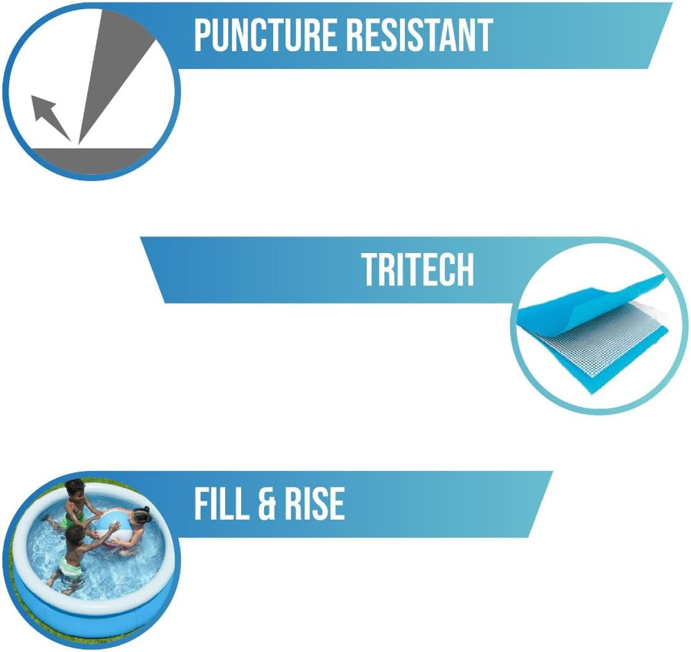 Piscina elevada Bestway Fast Set sin bomba, Ø 183 x 51 cm, azul, redonda, 940 litros, material TriTech, automontable, válvula de seguridad, incl. parche de reparación