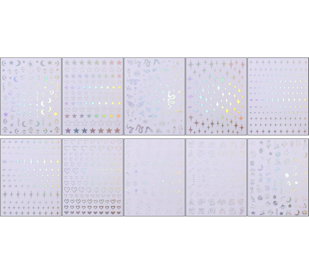 JMEOWIO Nagelsticker Mond Stern Schlange 10 Blatt Nail Art Sticker Selbstklebend Nagelaufkleber Aurora Dekoration Nageldesign Zubehör
