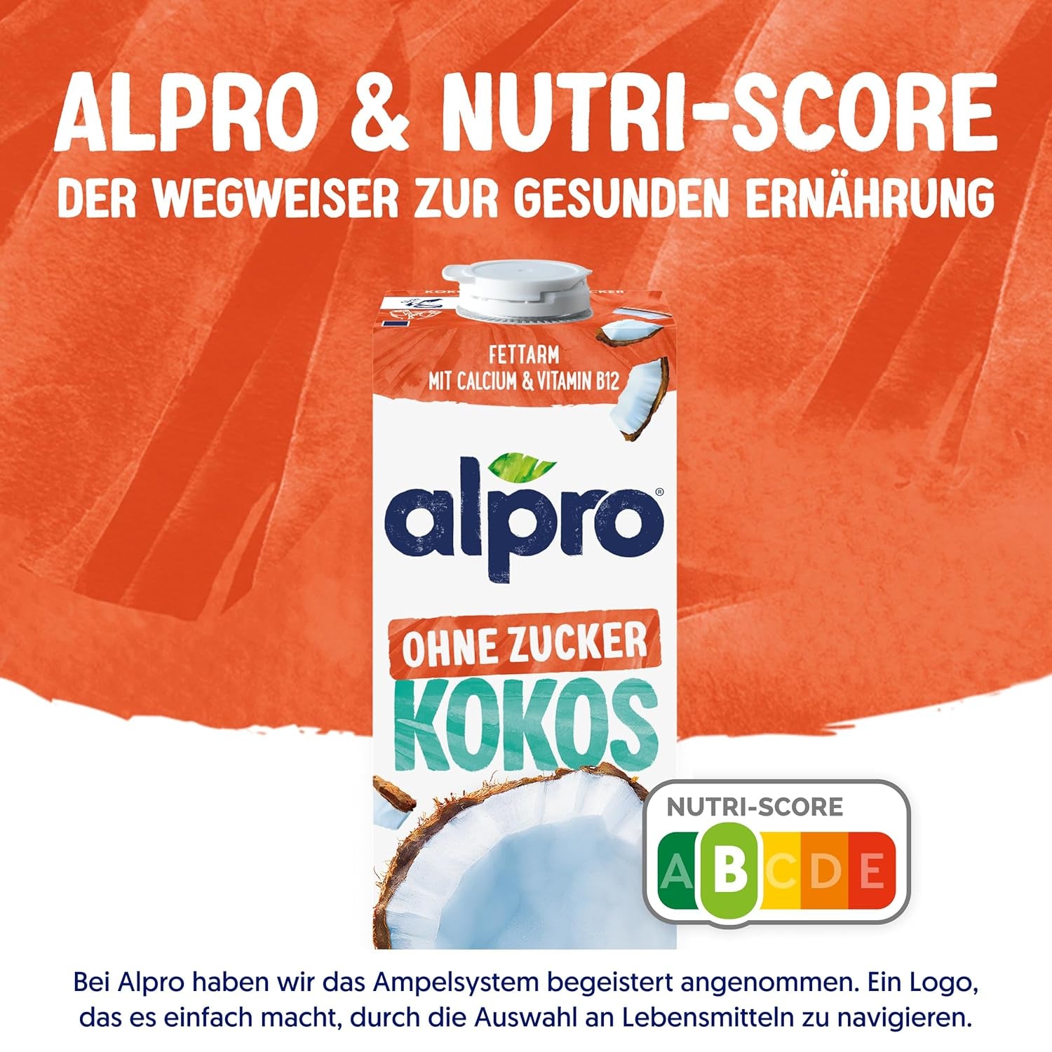 Alpro Kokosnussdrink ohne Zucker – Ohne Süßstoffe – Vegan und milchfrei – Von Natur aus lactosefrei und fettarm – Rico en calcio y vitaminas – 8 x 1 L