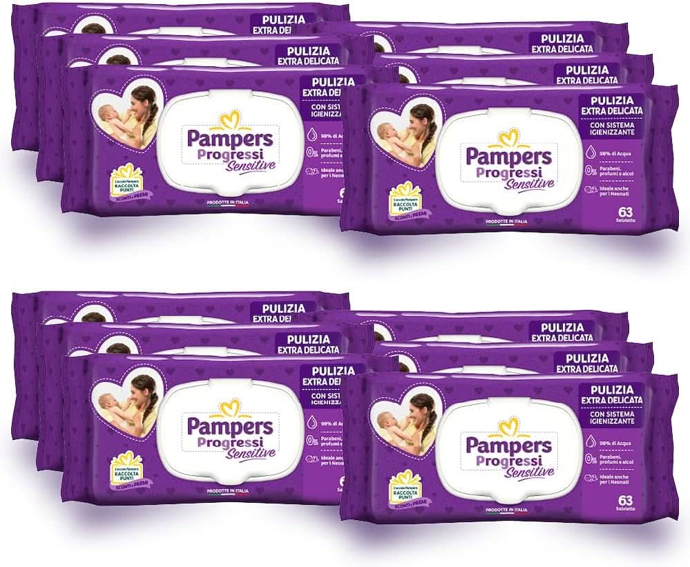 Pampers Toallitas Sensibles 12 paquetes x 63 toallitas Toallitas Húmedas Bebé Naty Shop
