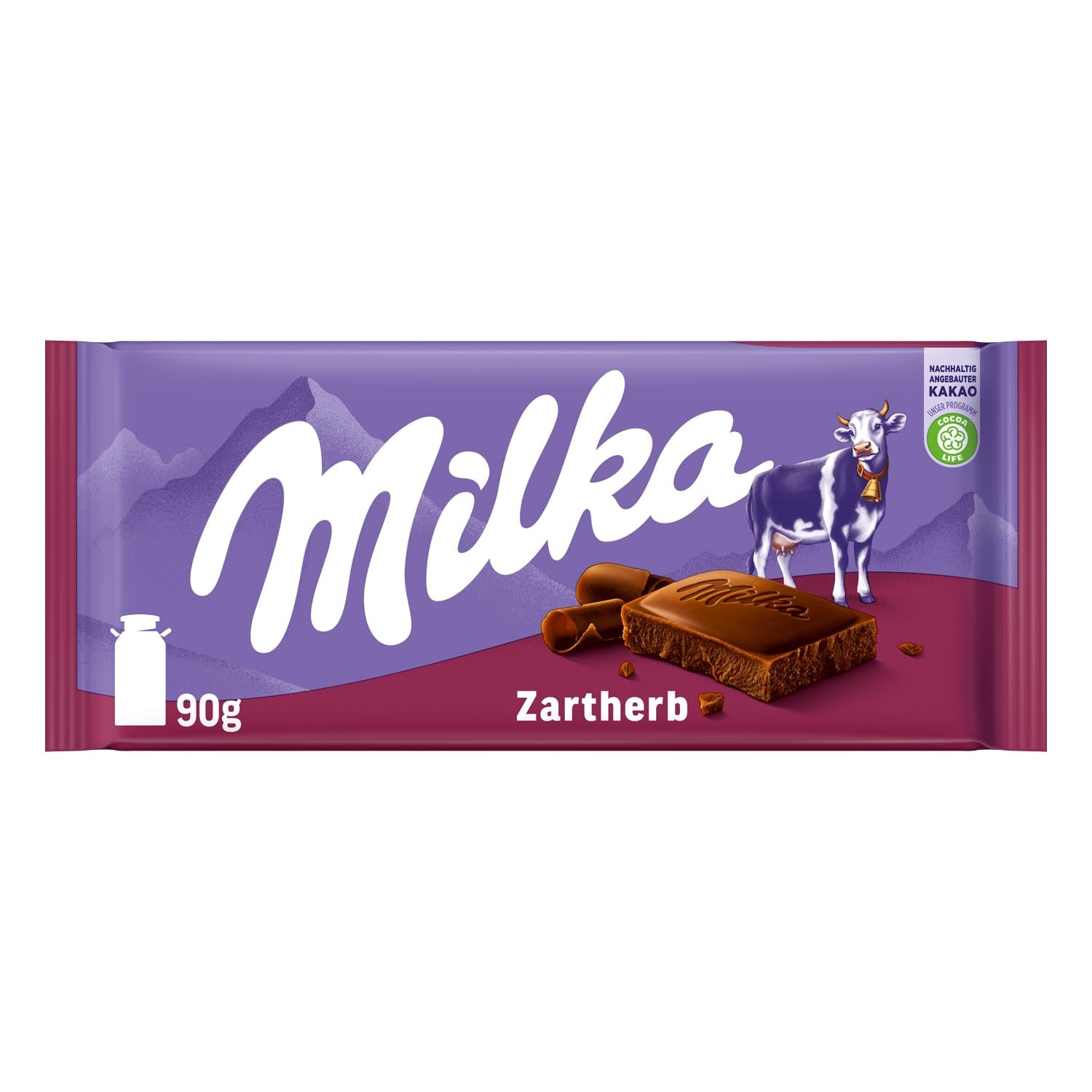 Milka Zartherb - chocolate con leche negro alpino con un delicado toque de cacao en un paquete múltiple - 25 x 90 g
