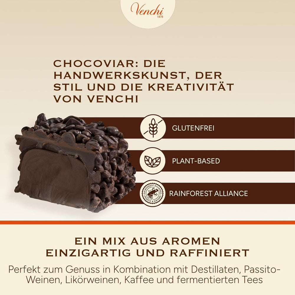 Venchi - Dados de Chocoviar 75% - Bombones con relleno "Cuor di Cacao", chocolate extra negro y granulado de Chocoviar 75% - Paquete a granel de 1 kg - Vegano - Sin gluten