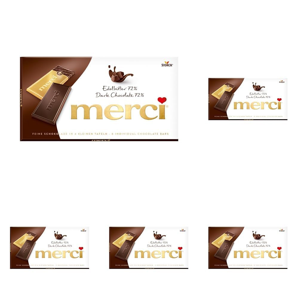 Barras de chocolate negro 72% – 5 x 100 g – Los mejores cuadrados de chocolate negro – Chocolate envuelto en lámina de oro