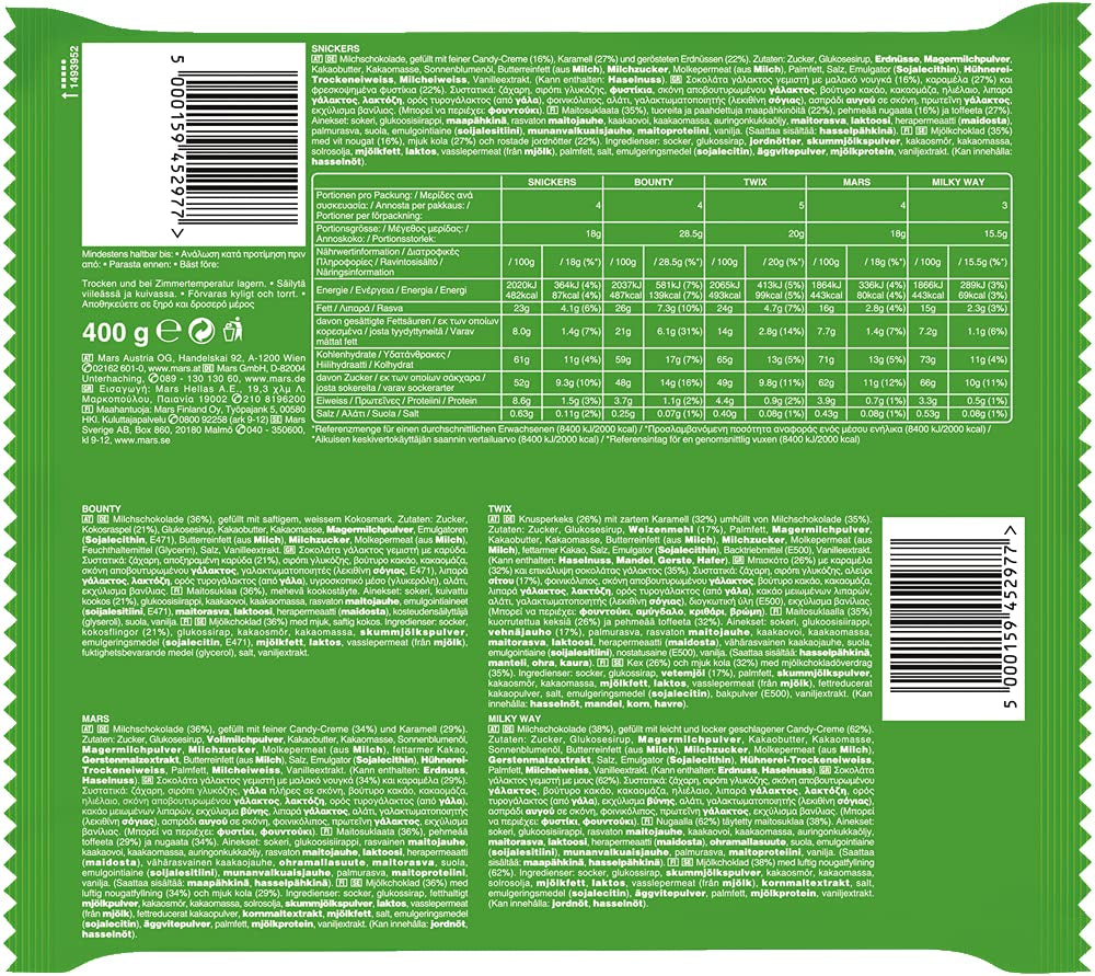 Minis mixtos, Snickers, Bounty, Twix, Milky Way, paquete a granel de chocolate, un paquete (1 x 400 g) (paquete de 5)