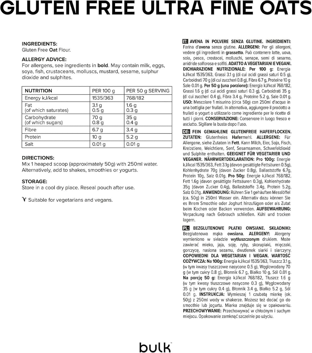 Avena ultrafina, sin gluten, a granel, 1 kg, el embalaje puede variar