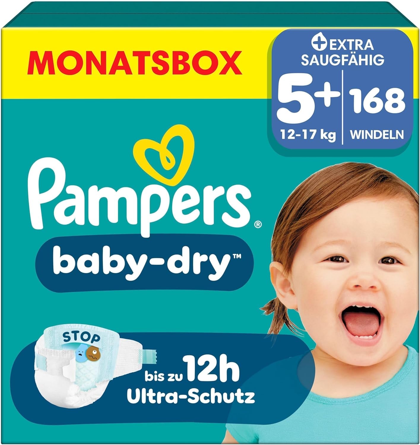 Pañales Pampers Baby-Dry talla 5, 174 pañales, 11 kg - 16 kg, hasta 100% de protección contra fugas y comodidad durante toda la noche