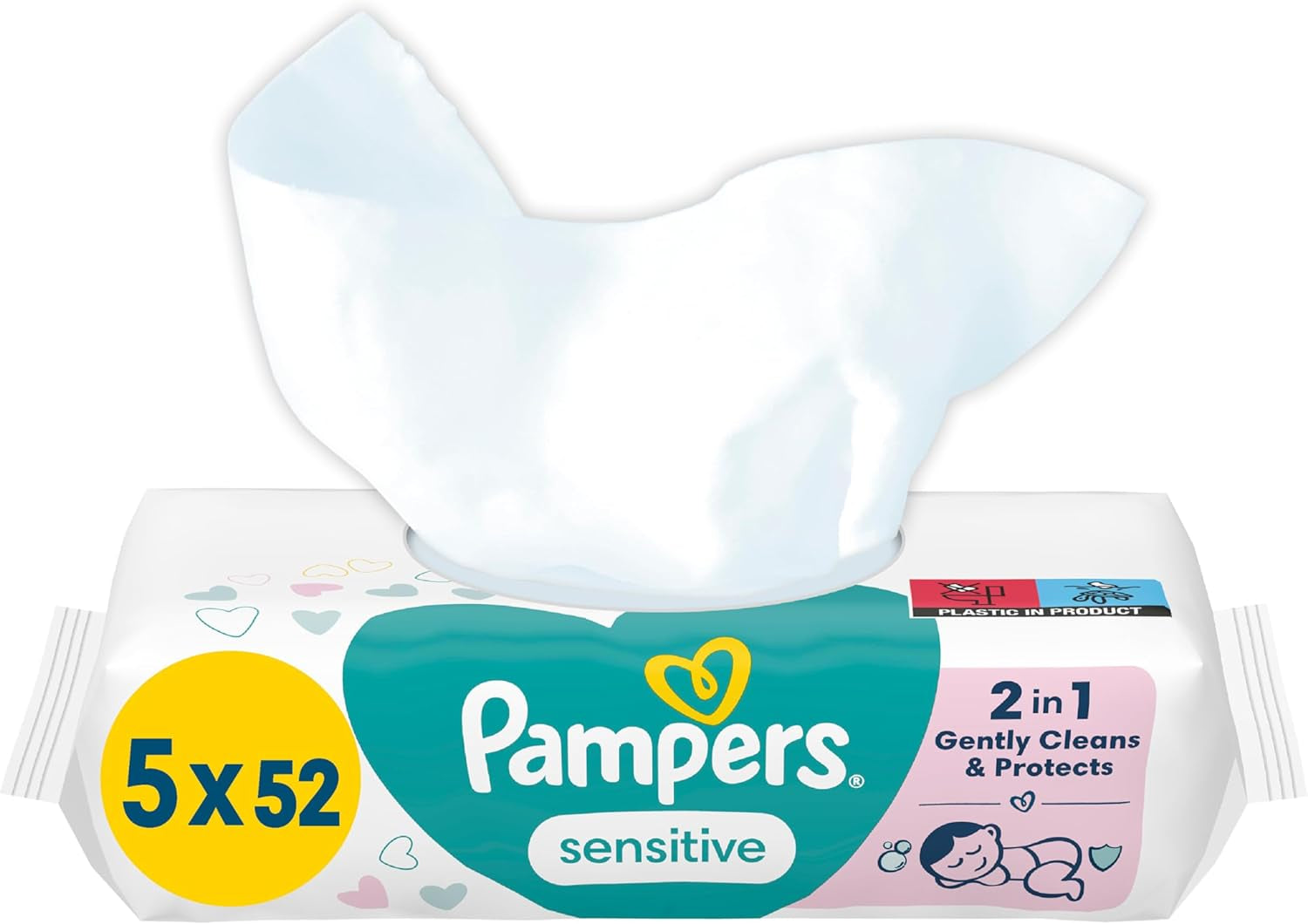 Pampers Toallitas para bebé sensibles, paquete de 15 de 80 toallitas, 1200 toallitas para bebé, limpieza suave y protección de la piel 2 en 1