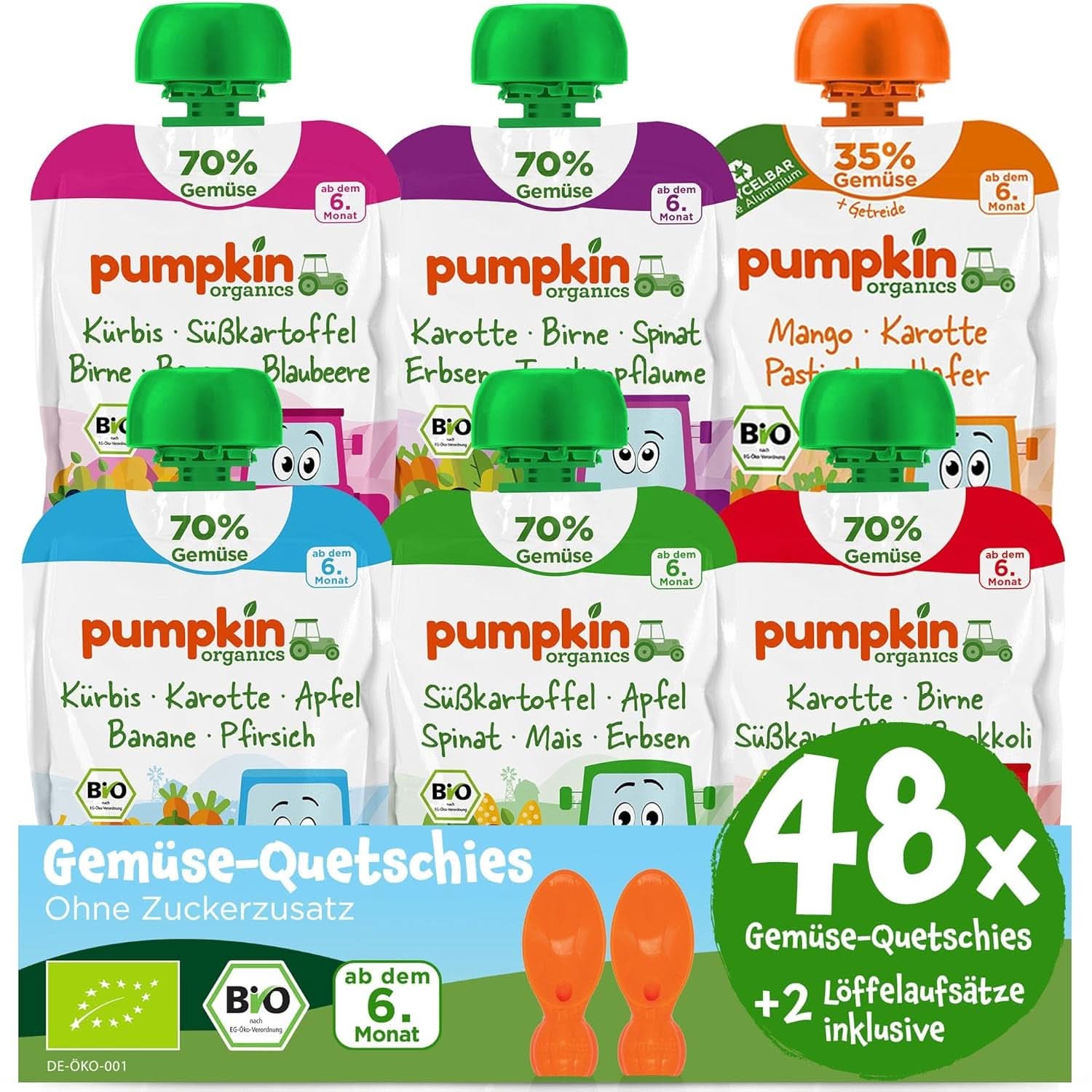 Pumpkin Organics 24Pack, puré de verduras ecológico, sin azúcares añadidos, para bebés a partir de 6 meses, 24 x 100 gramos Madre e Hijo Naty Shop 48 x 100 gramos