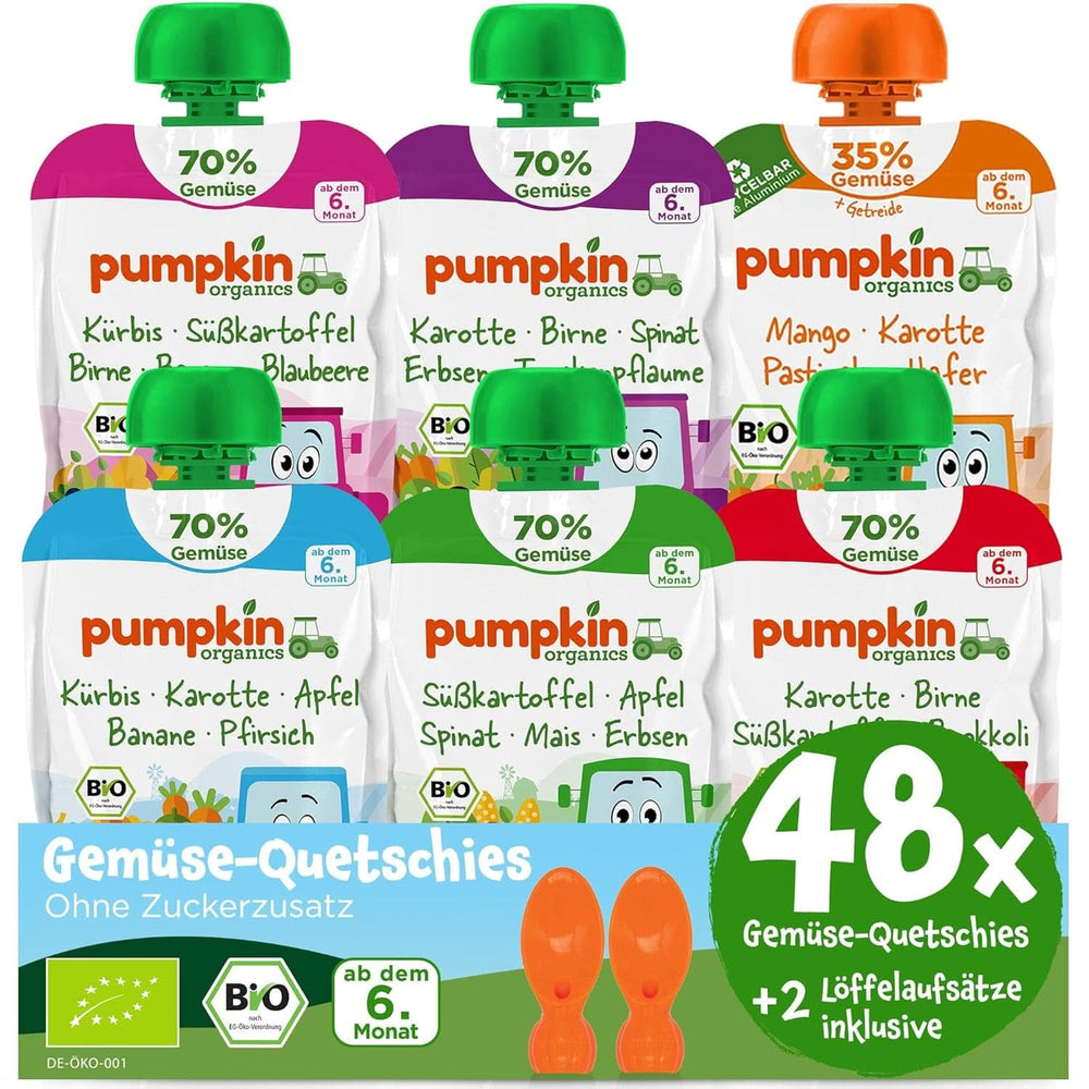 Pumpkin Organics 24Pack, puré de verduras ecológico, sin azúcares añadidos, para bebés a partir de 6 meses, 24 x 100 gramos Madre e Hijo Naty Shop 48 x 100 gramos