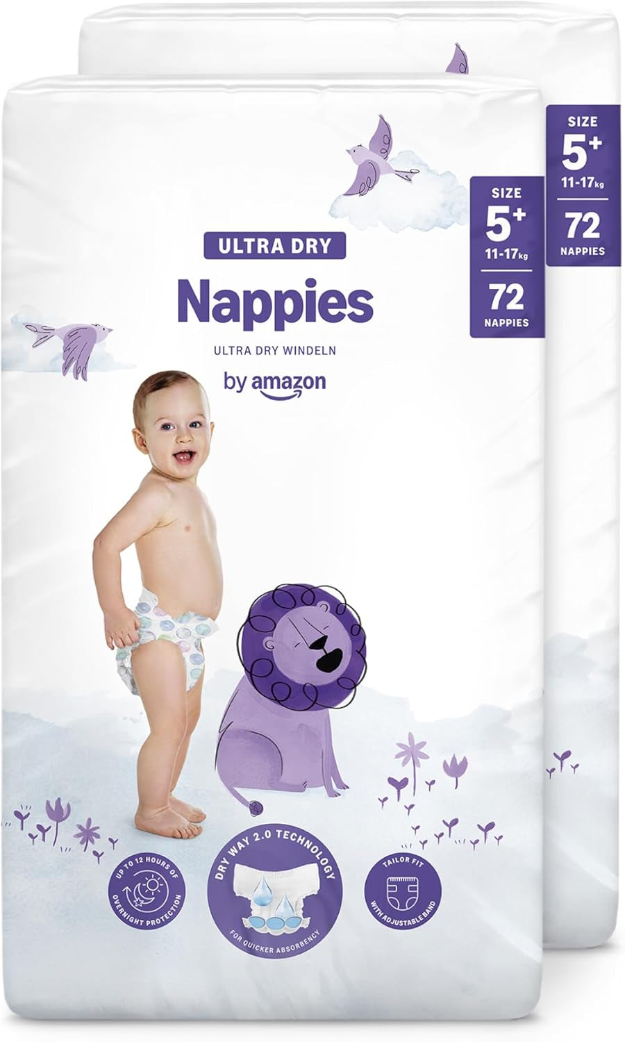 Pañales Amazon Ultra Dry, tamaño 3 (4-9 kg) - Caja mensual, blanco, 172 unidades (2 paquetes de 86) (anteriormente Mama Bear, producto idéntico)
