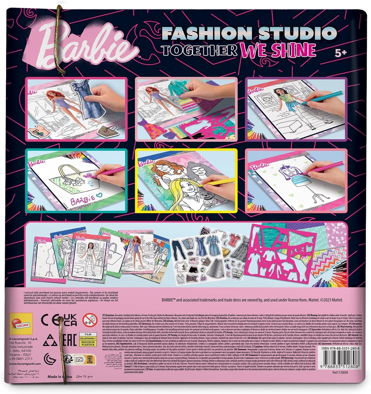 Lisciani - BARBIE - Skizzenbuch Set Wir Glänzen - Modestudio - Models zum Anziehen - Kreatives Spiel - Supermodische Kleidung - Farbmarker - Für Mädchen ab 4 Jahren