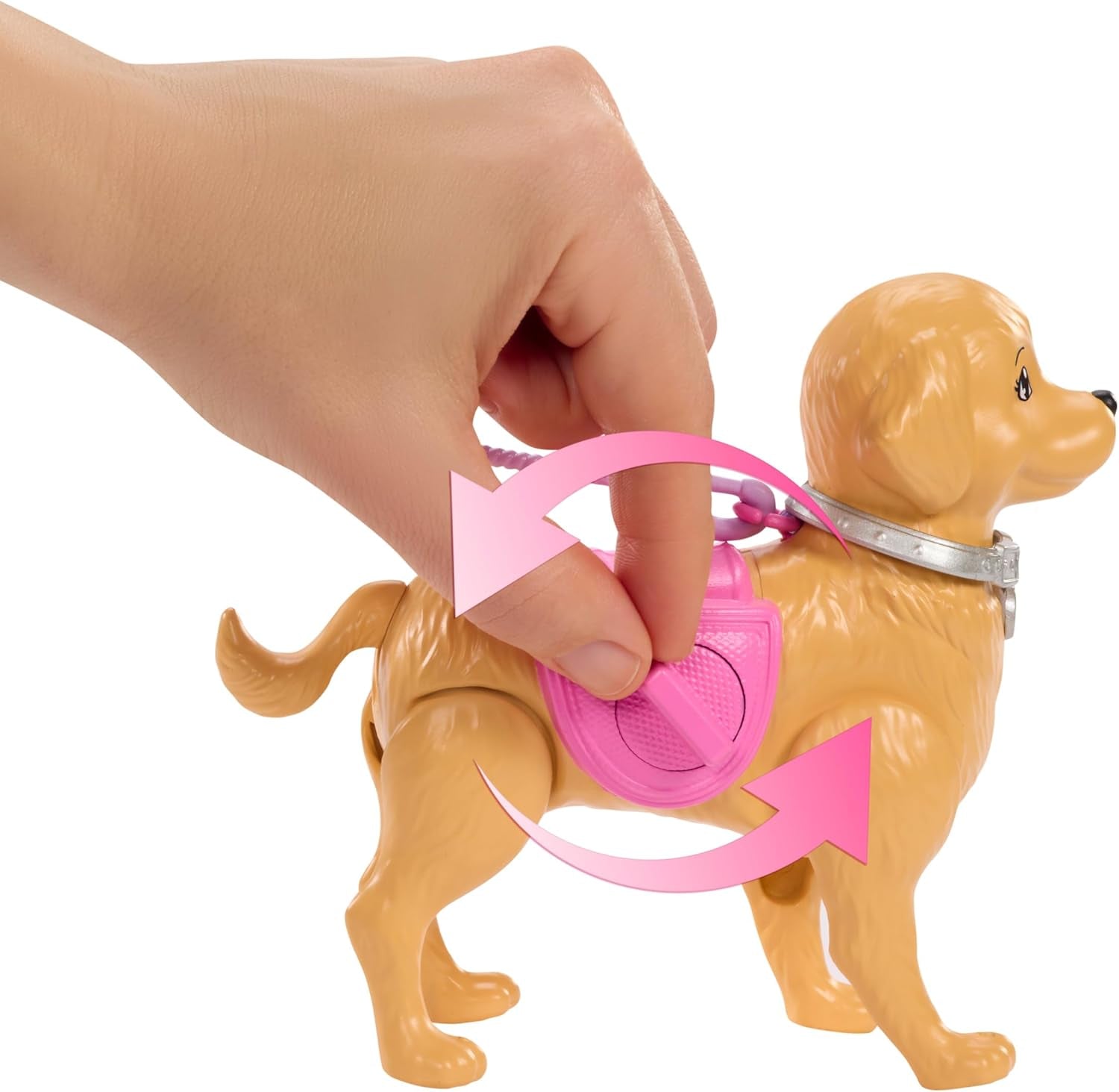 Barbie Hundespaziergang Spielset, enhtät einen Spielzeughund der gehen und Häufchen Machen kann, una Barbie Malibu-Puppe sowie EIN Kehrset und Hundezubehör, JJB46