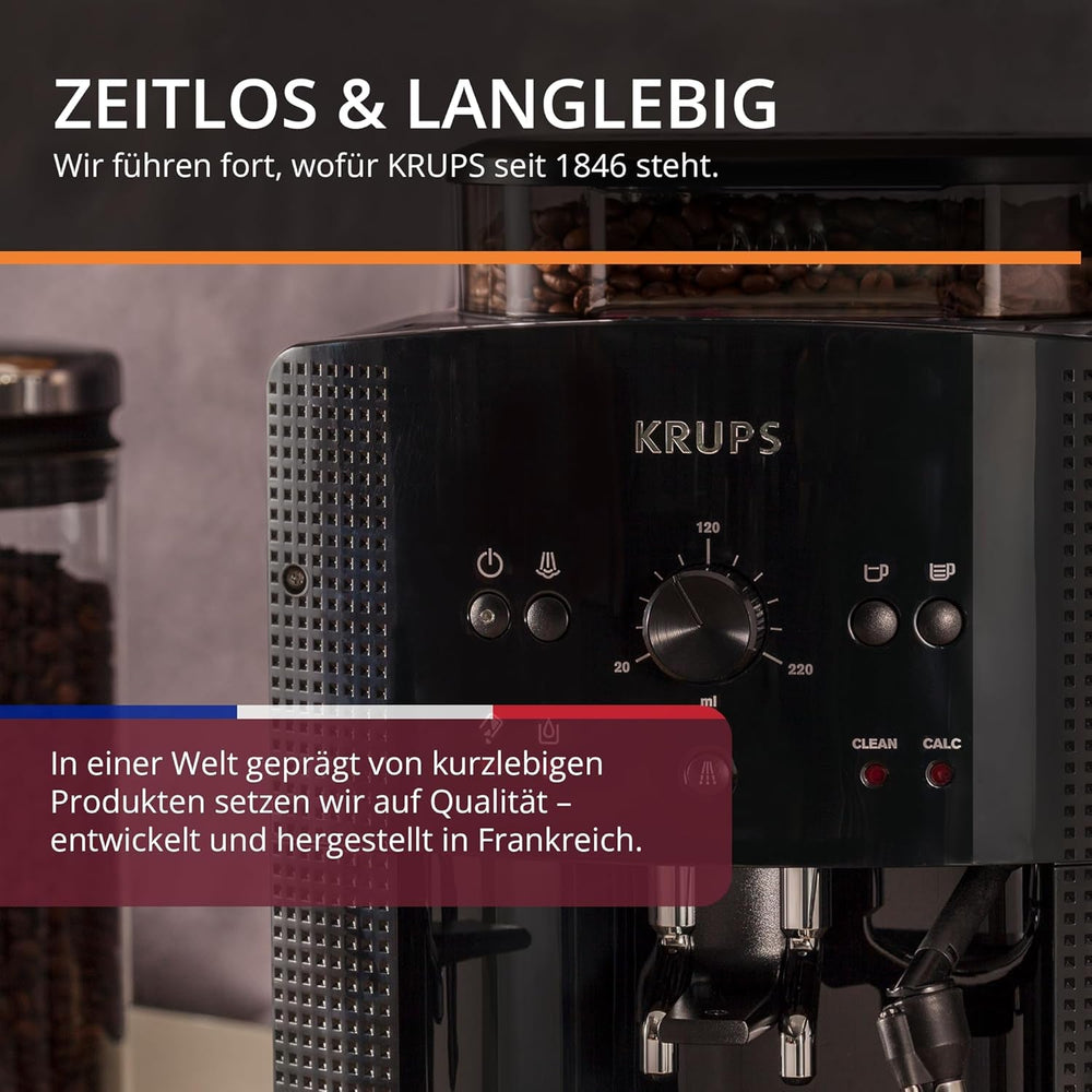 Espressor automat KRUPS Arabica Picto, design compact, utilizare ușoară, control rotativ intuitiv reglabil, spumator de lapte, funcție pentru 2 căni, espressor, negru, EA810870