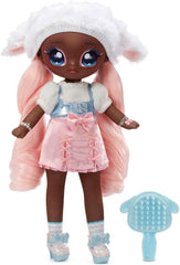 ¡N / A! ¡N / A! ¡N / A! SurpriseTeens Modepuppe - Sammlerpuppe - Stoffpuppe suave de 28 cm, inspirado en Ovejas - Con pelo rosa - Cordero Lila