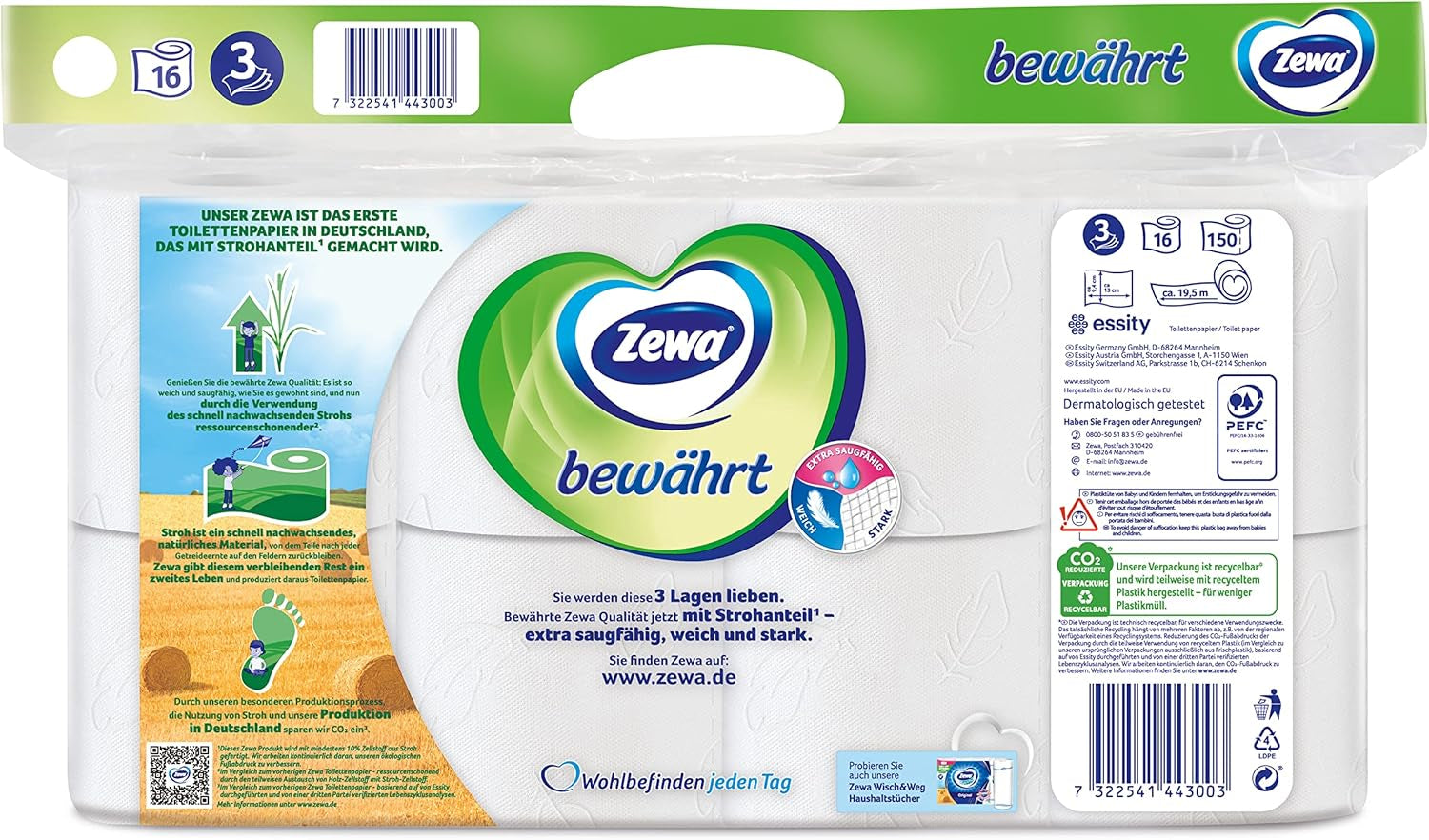 Zewa Proven - 48 role - Prima hârtie igienică cu conținut de paie - 3 straturi